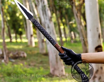 Viking Spear Hand Forged | Norse Mythology Throwing, Medieval Decor, G-10 Handle, Leather Sheath