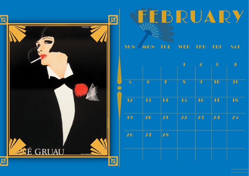 Art Deco Inspired Wall Calendars Ocean Blue Calendar 2023 Etsy