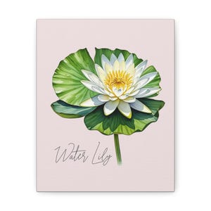 Water Lily Canvas Print, July Birth Flower, Tranquil Pond Floral Art, Gift for Grandmother, Gift from Child, Grandmothers Garden