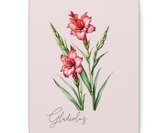 Gladiolus Canvas Art Print, August Birth Flower, Bold Summer Floral Decor, Gift for Grandmother, Gift from Child, Grandmothers Garden
