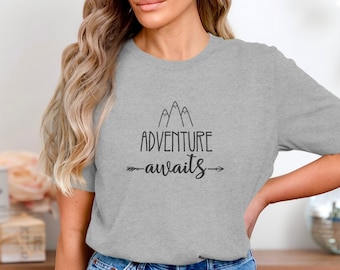 Adventure Awaits T-Shirt, Mountain Camping Tee, Adventure Lovers Shirt, Campsite Clothing, Outdoor Enthusiast Gift, Hiking Apparel