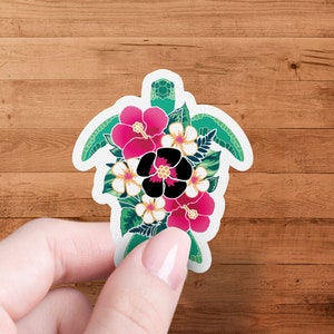 Colorful Sea Turtle with Flowers Sticker, Turtle Sticker with Floral Design, Turtle and Flowers Vinyl Decal, Nature-Inspired Sticker