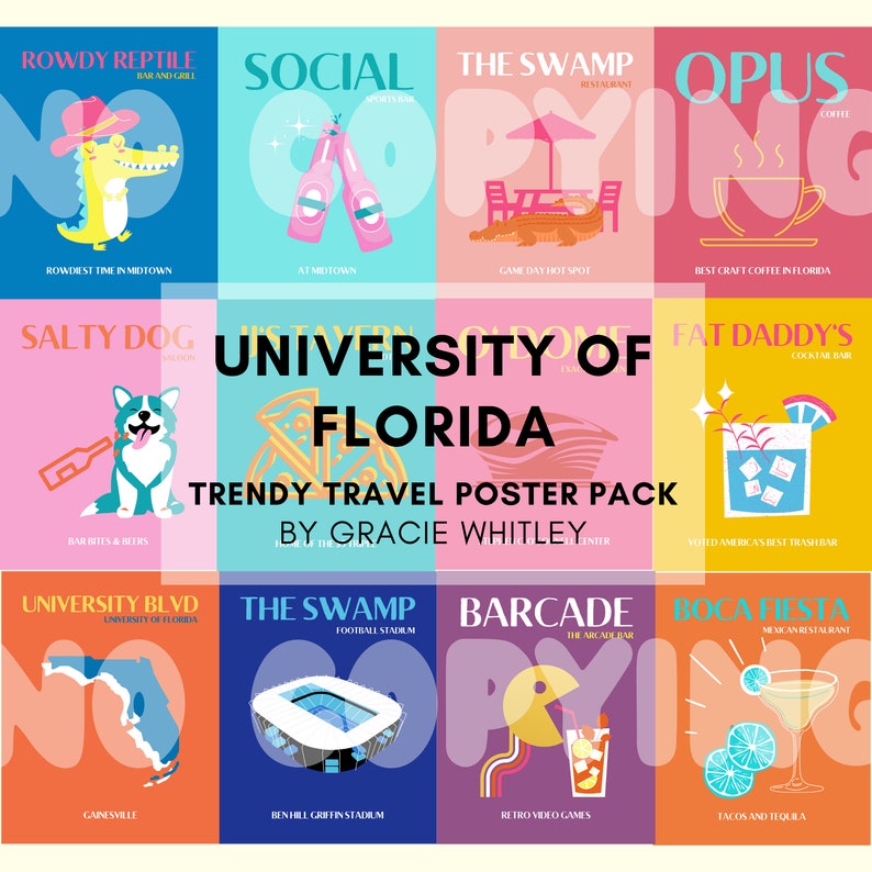 UF Trendy Travel Poster Pack UF Posters University of Etsy