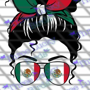 Messy Bun Curly Hair Mexico PNG Design for Sublimation