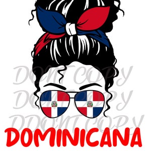 Dominican flag messy bun PNG Only