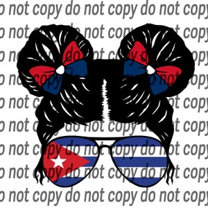 Girl Messy Buns Cuban Flag PNG Design