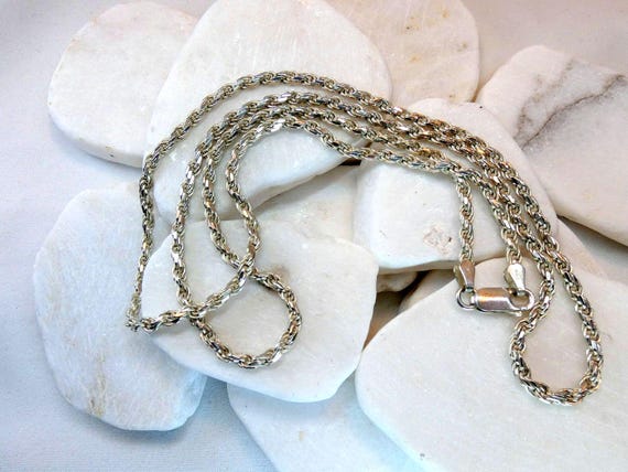 Solid Sterling Silver Diamond Cut Rope Chain Neck… - image 1