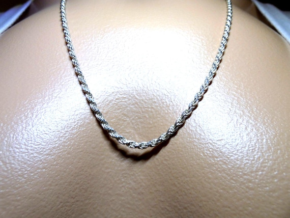 Solid Sterling Silver Diamond Cut Rope Chain Neck… - image 6