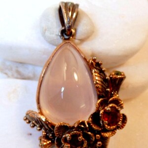 Rose Quartz Rhodolite Garnet Rose Gold Vermeil Pendant Botanical Flowers image 5