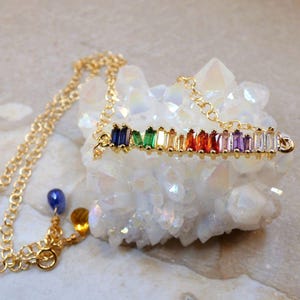 Rainbow Bar Baguette Necklace Gold Plated Citrine Kyanite PRIDE