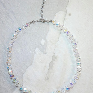 Swarovski Aurora Borealis Faceted Crystal Bead Coker Necklace Not Signed
