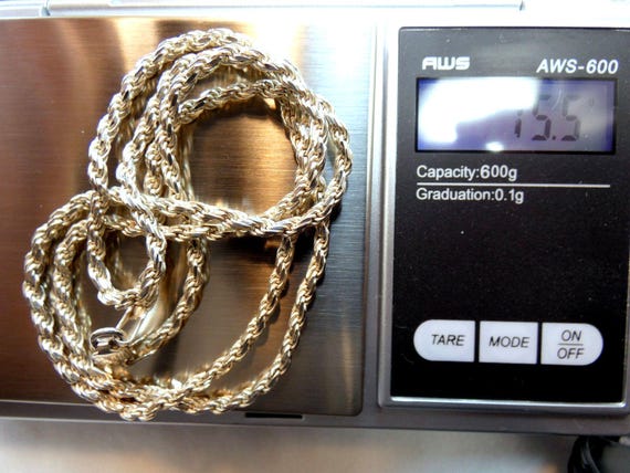 Solid Sterling Silver Diamond Cut Rope Chain Neck… - image 3
