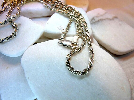 Solid Sterling Silver Diamond Cut Rope Chain Neck… - image 2