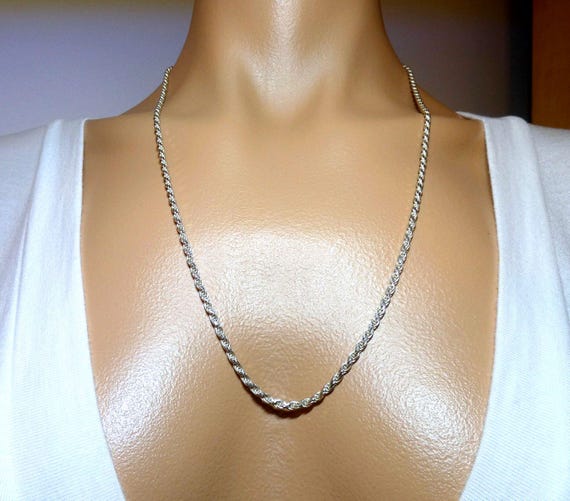 Solid Sterling Silver Diamond Cut Rope Chain Neck… - image 4