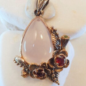 Rose Quartz Rhodolite Garnet Rose Gold Vermeil Pendant Botanical Flowers image 2