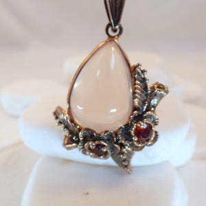 Rose Quartz Rhodolite Garnet Rose Gold Vermeil Pendant Botanical Flowers image 4