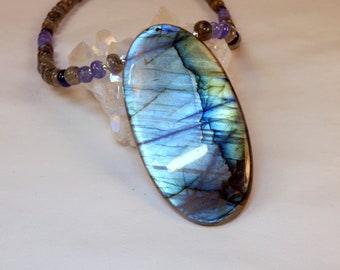 Spectrolite Labradorite - Sapphire - Tanzanite - Sterling Silver Pendant Necklace