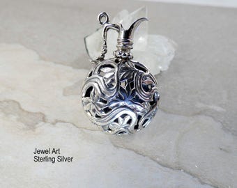Vintage Sterling Silver Victorian Bottle Pendant Necklace Signed Boho Handmade