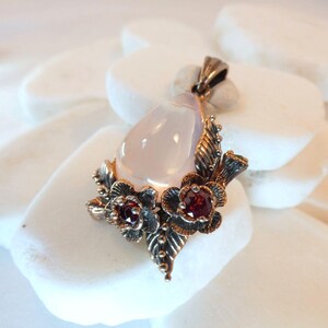 Rose Quartz Rhodolite Garnet Rose Gold Vermeil Pendant Botanical Flowers image 6