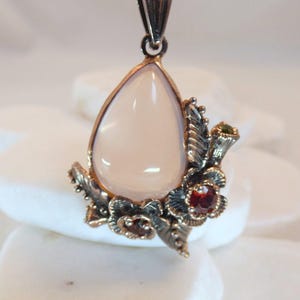 Rose Quartz Rhodolite Garnet Rose Gold Vermeil Pendant Botanical Flowers image 3