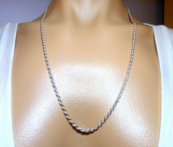 Solid Sterling Silver Diamond Cut Rope Chain Neck… - image 5