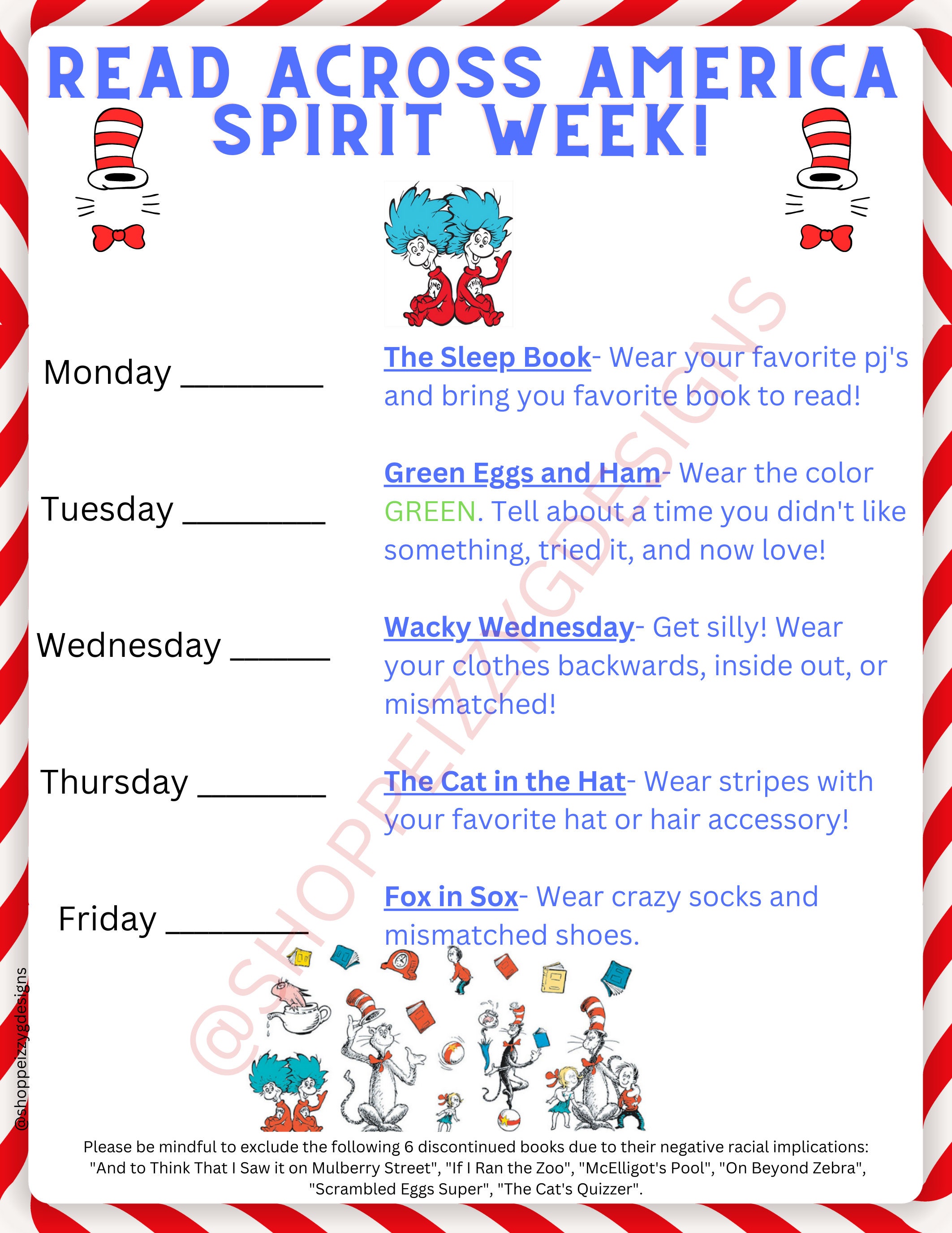 EDITABLE BILINGUAL Read Across American Spirit Week Flyer, Dr Seuss
