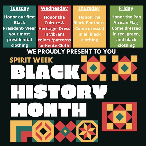 customizable BILINGUAL Black History Month spirit week flyer, bhm flyer, black history month, spirit week