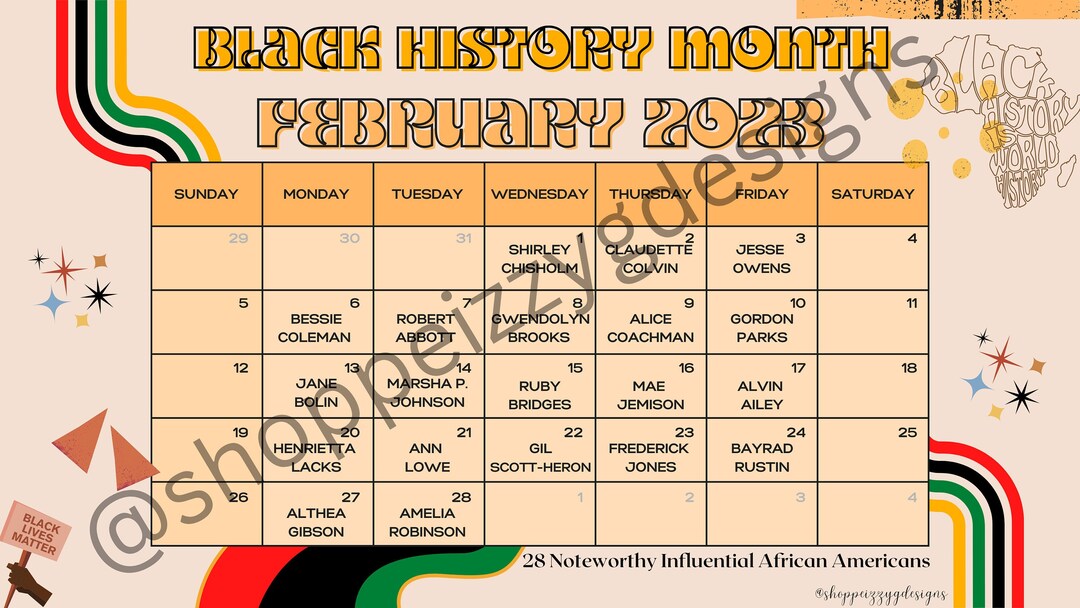 BILINGUAL Black History Month Influential Peoples Calendar Etsy
