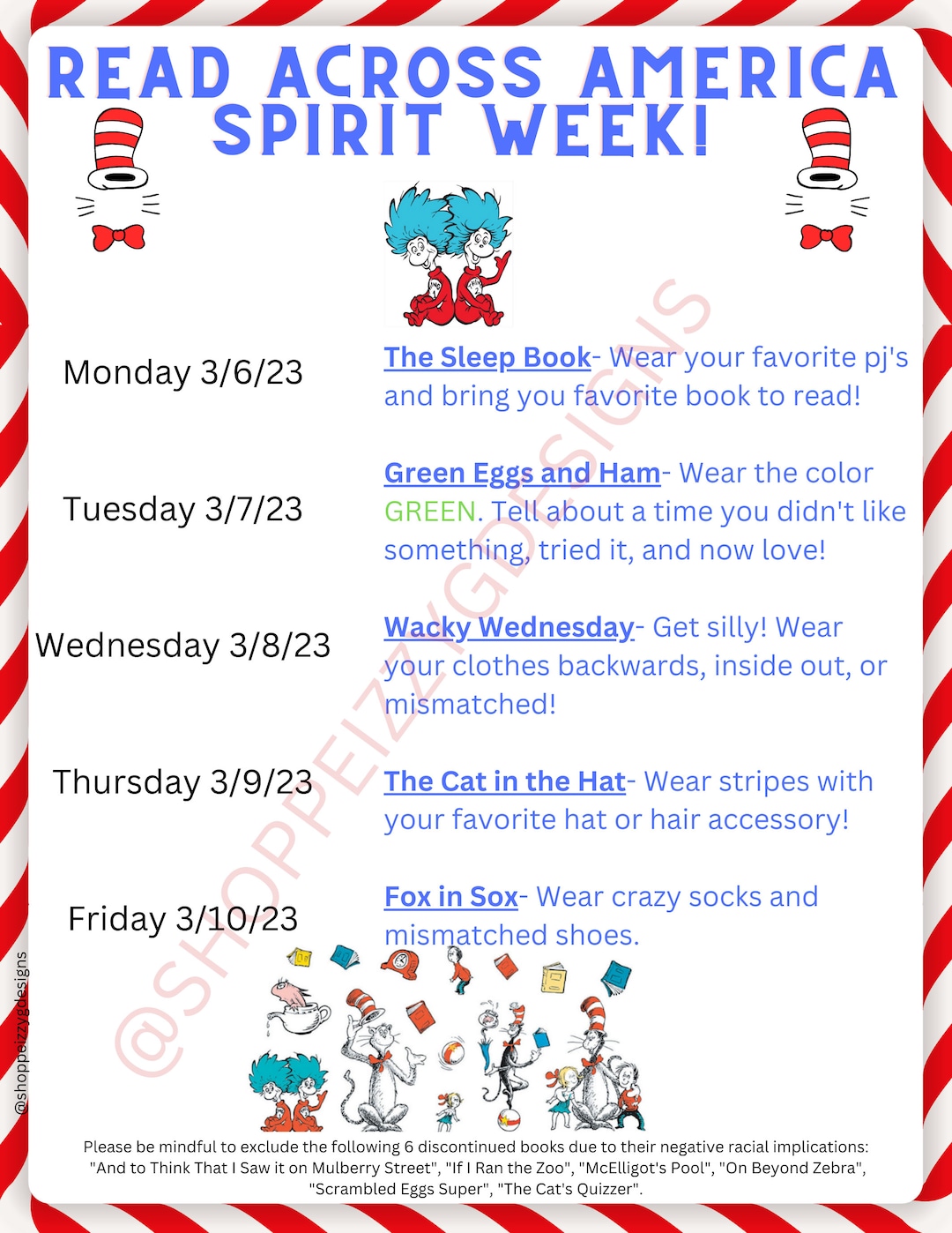 EDITABLE BILINGUAL Read Across American Spirit Week Flyer, Dr Seuss