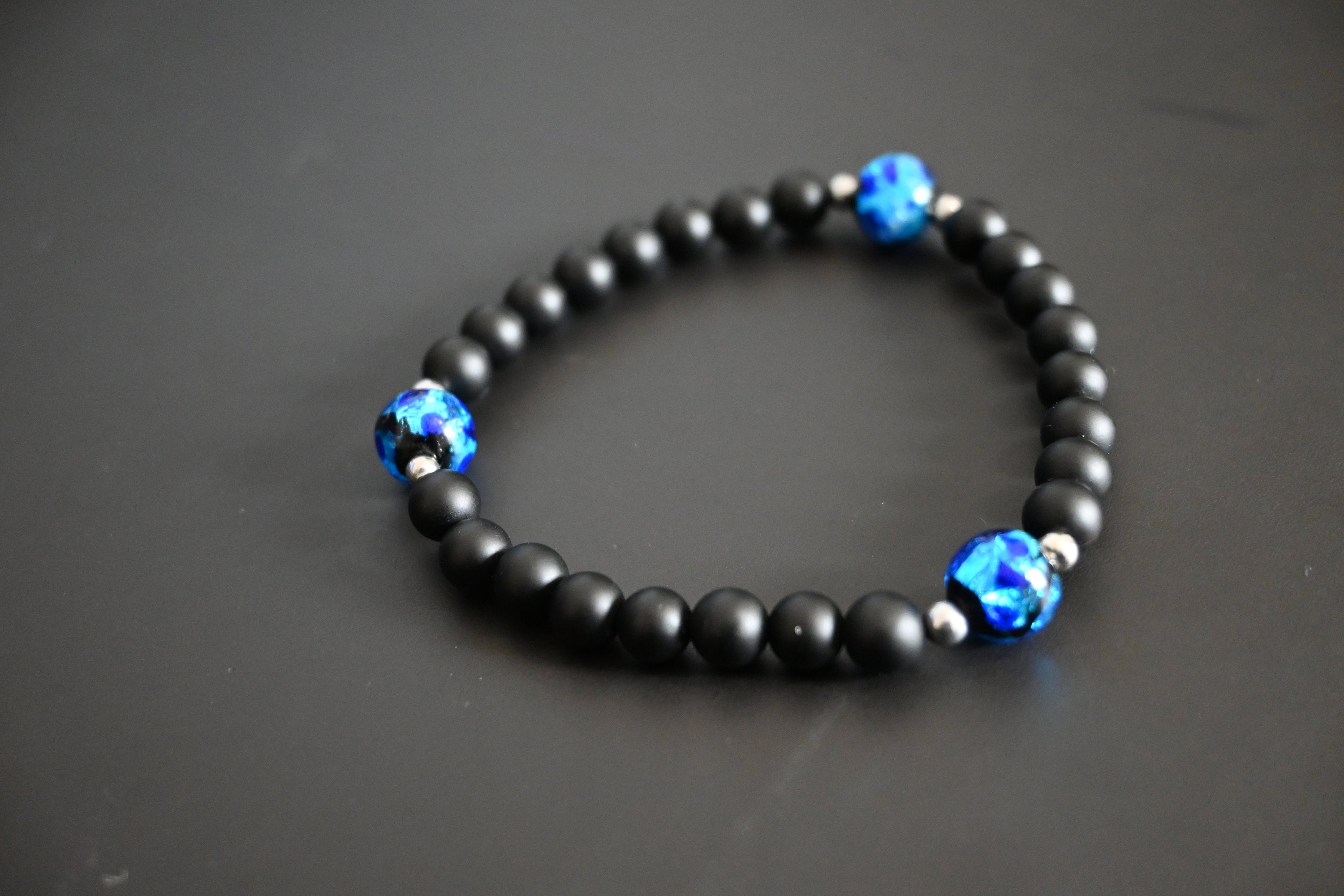 Set De Bijoux Fait Main En Perles De Verre/cristal Avec Pendentif Agate Onyx - Plaqué Argent
