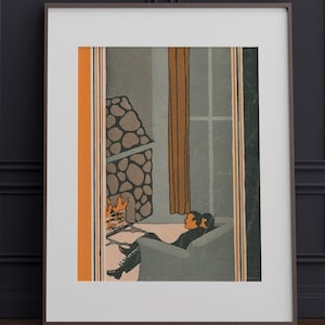 Paar am Feuer Vintage MCM Wand Kunst Druck / DIGITALER DOWNLOAD / Midcentury Modernes Kunstwerk Haus Fireside - Vintage Druckbares Poster