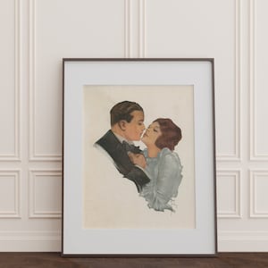 Coppia antica che si abbraccia, acquerello / DOWNLOAD DIGITALE / Stampa artistica romantica vintage da parete, uomo e donna innamorati, opera d&#39;arte degli anni &#39;20