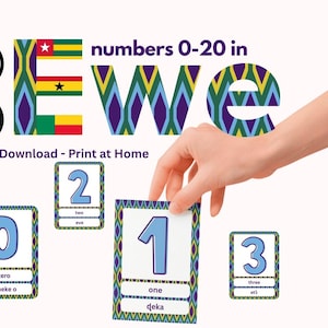 Ewe Numerals Numbers 0-20 Flashcards Ghanaian Language Togo Benin Ghana West Africa Learning Montessori Digital Download Printable Cards