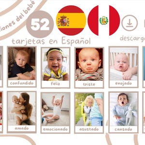 Baby-emoties in Spaanse gevoelens Flashcards, uitdrukkingskaarten, echt gezicht, geestelijke gezondheid, cognitieve ontwikkeling, gemaakt door docent communicatie