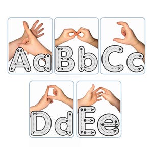 Alfabeto en lengua de señas británica BSL Tarjetas didácticas Trazado de letras Aprendizaje visual Montessori Actividad ABC Necesidades especiales SEND Ortografía Aprender