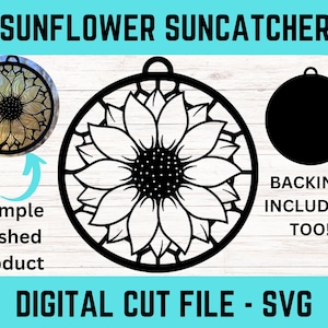 Arquivo Sunflower Suncatcher, arquivo cortado a laser, download digital