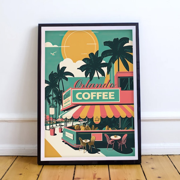 Orlando Florida Retro Travel Poster, World Travel Art, Vintage Coffee Shop Colorful Wall Art, Summer Wall Decor, DIGITAL DOWNLOAD