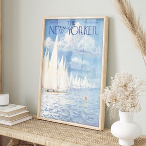 New Yorker Magazine Cover June 13 1959 Poster , Blue Trendy Art, Retro Poster, Retro Sail and Sea Poster Print, Vintage Art