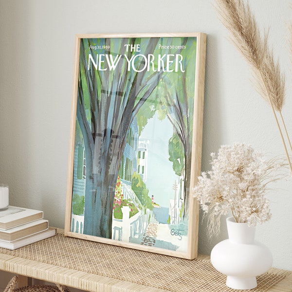 Couverture du magazine New Yorker 30 août 1969, Green Trendy Art, Retro A Big Tree Poster, Retro Amiable Poster Print, vintage Art, Peaceful