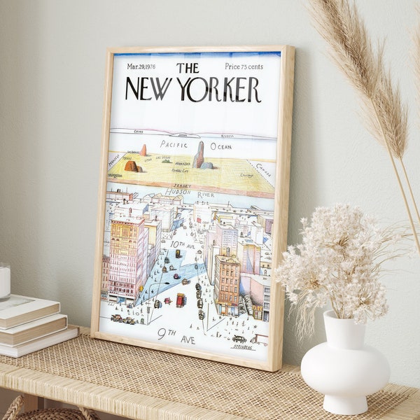 New Yorker Magazine Cover March 29 1976 Poster , White and Beige Trendy Art, Retro Drawing Poster, Retro Map Poster Print, Vintage Art