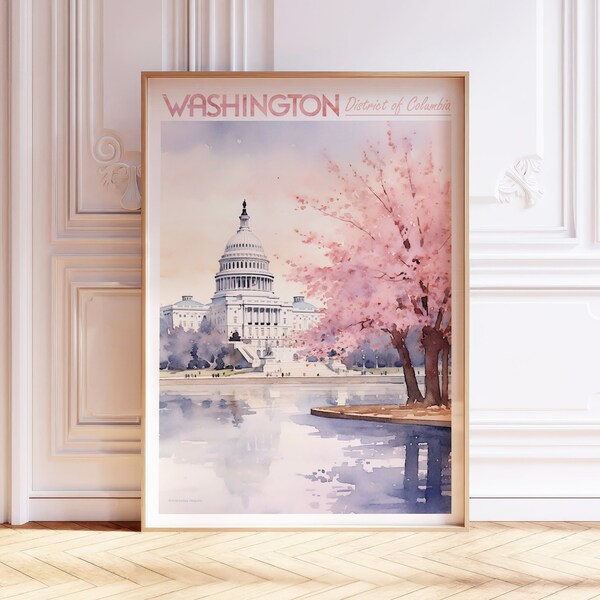 Washington DC City Watercolor Poster - Washington USA Travel Art - City Wall Decor - United States Travel Print - Pastel Colors Poster