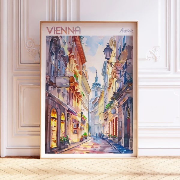 Vienna City Watercolor Poster - Austria Travel Art - City Wall Decor - Europe Travel Print - Pastel Colors Poster