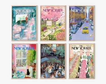 New Yorker Magazine Cover Poster Set Of 6, Trendy Gallery Wall Art, 6 Pieces Colorful Poster Print, Vintage Art DIGITAL DOWNLOAD