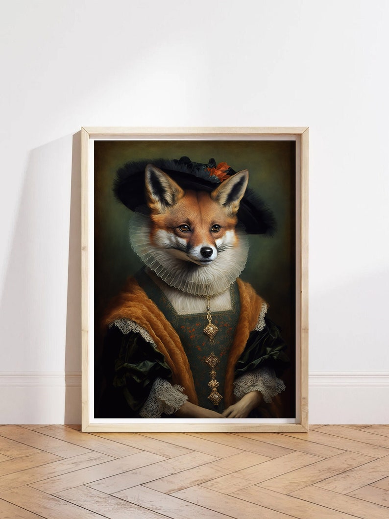 Fox Vintage Portrait Royal Pet Painting Renaissance Animal - Etsy