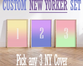 Custom New Yorker Cover Print Wall Art Set of 3, Trendy Gallery Wall Art Poster Personalized Magazine Poster Set 3