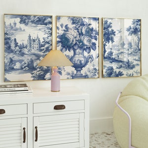 French Toile Blue Wall Art Botanical Vintage Blue Willow Wall Art ...