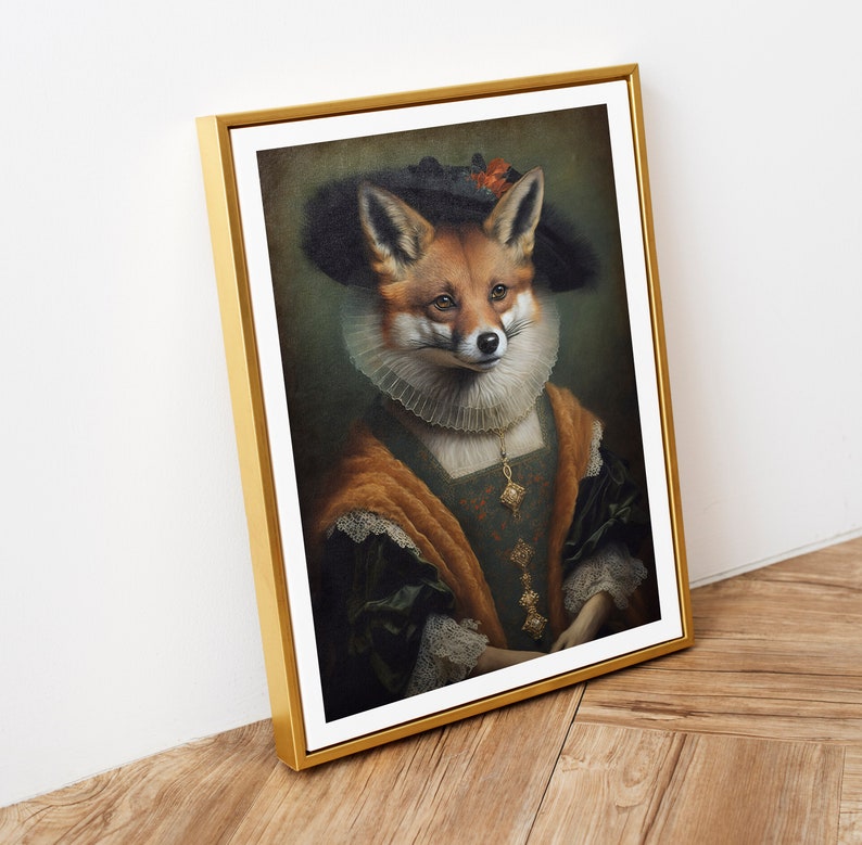 Fox Vintage Portrait Royal Pet Painting Renaissance Animal - Etsy