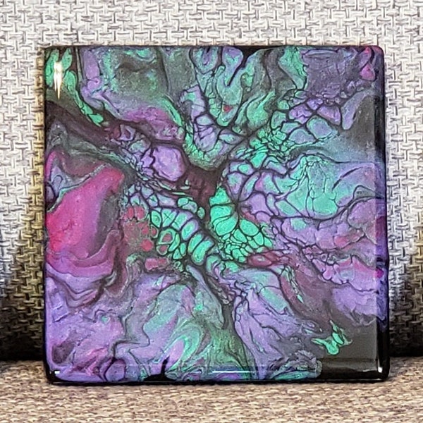 Fluid Art Painting Coasters, Acrylic Pour, Handmade, Set of 4, One Of A Kind Gift, Paint Pour Drink Coasters, Resin Finish, Cork Bottom