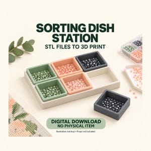 Diamond Painting Sorting Dish STL Set, Six Numbered Dishes and Carrier with Fit Sample, 3D Print Files