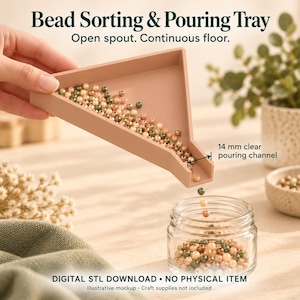 Bead Pouring Tray STL: Triangular Sorting Dish with Open Pouring Spout